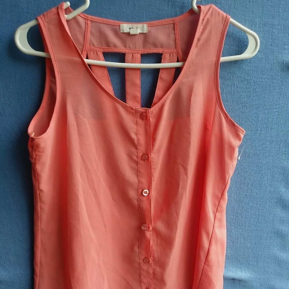 Mine Women's Size Small S Coral Sleeveless Button Up Tank Top F1